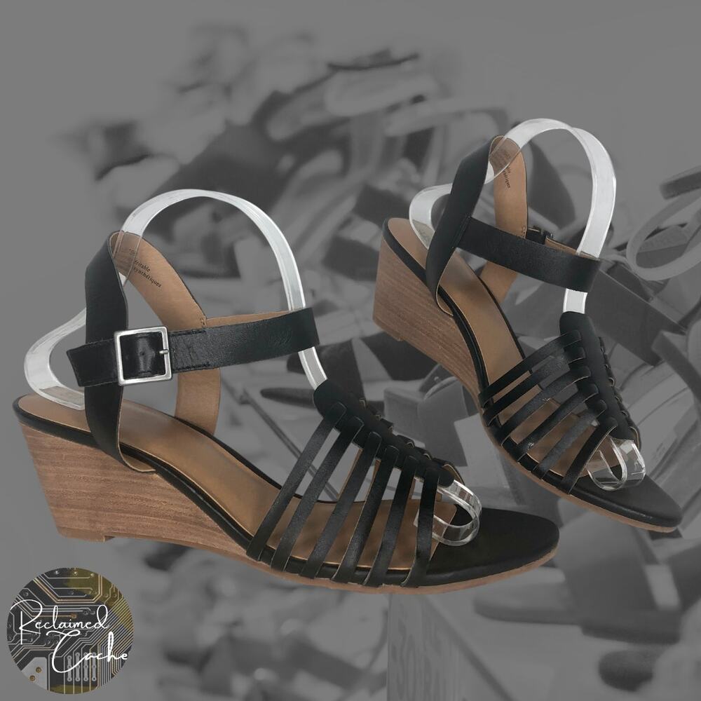 Susina Black Terra Wedge Sandals - Size 11 - Women